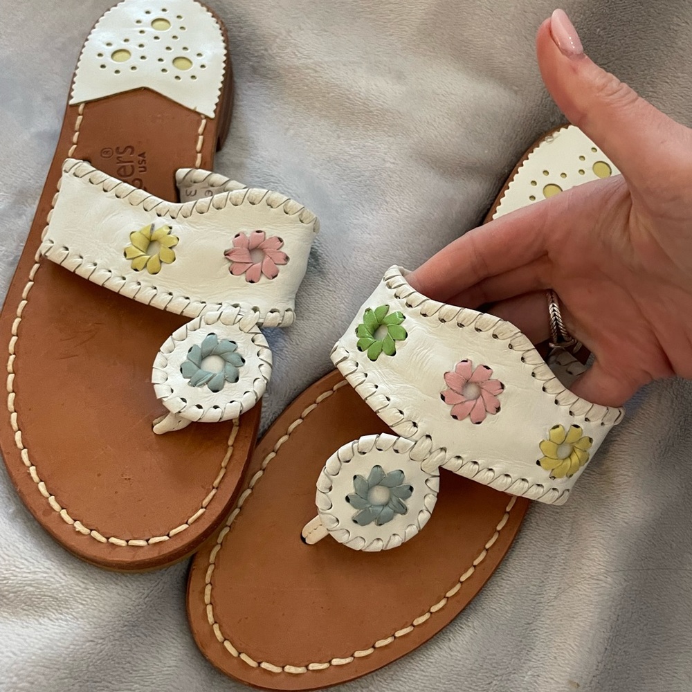 Jack Rodgers Flat Sandal - White Flowers